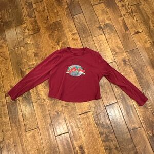 3XL Red Long Sleeve Crop‎ Top with cute appliqué